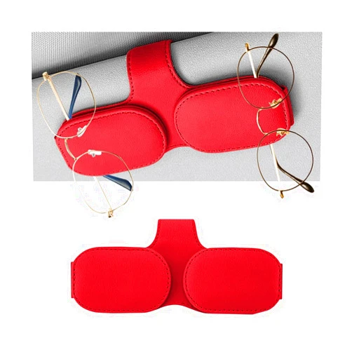 AUCELI Sunglasses Holder for Car Sun Visor, Vehicle Magnetic Leather Eyeglasses Hanger Clip, Auto Eyeglasses Clip Mounter Accessories, Universal for Vehecile, Truck, RV and More（Red）