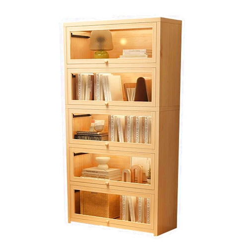 ZTYGXMB Wooden Bookcase with Glass Doors and Drawers, Display Cabinets for Collectibles, Storage Cabinets Floor Standing Shelf for Bedroom, Living Room A 31.4''*11.8''*62.9''/80 * 30 * 160cm