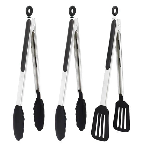 Pharamat 12 Inch Kitchen Tongs Set of 3, Silicone Tongs with Silicone Tips and Stainless Steel Handle, Tongs for Cooking, Baking, Grilling