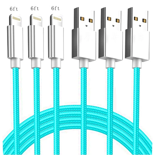 Etinslant iPhone Charger 6ft 3Pack MFi Certified Lightning Cable Nylon Braided USB Charging/Data Sync Cord Compatible with iPhone 12/11/X XS XR/8 7 6 6s Plus/SE/5 5c 5s,iPad Pro Air Mini 4 3 2, iPod (Blue)