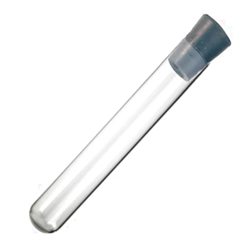 Karter Scientific 12X75mm Test Tubes, Borosilicate Glass, Round BTM, 5ml Vol, with Rubber Stopper, Karter Scientific 401X2 (Pack 10)