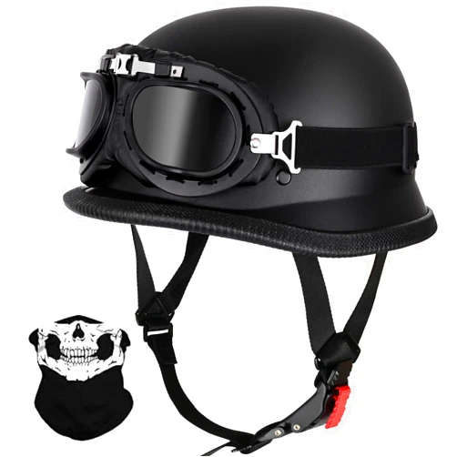 AZGAMES Motorcycle Helmet German Style Half Helmet Skull Cap Adult Men Women Half Shell Helmet, DOT Approved Retro Half Face Helmet for Cruiser Scooter Chopper