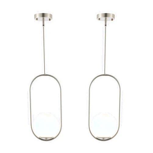 BYOLIIMA Modern Globe Pendant Light Brushed Nickel Chandelier 1-Light Mid Century Ceiling Hanging Lighting Fixture White Globe Glass Shades for Kitchen Island Dining Room Bedroom (2 Pack)