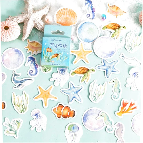 OBUJOPAL 46 Pcs Sea Shell Starfish Seahorse Stickers for Scrapbooking Journaling Planner Laptop Junk Journal Collage Envelope Phone Case DIY Art Crafts Decoration, 23 Patterns