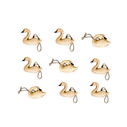 The Country House Collections Distressed Wood Look Miniature Swan 1 inch Christmas Ornament Set of 9