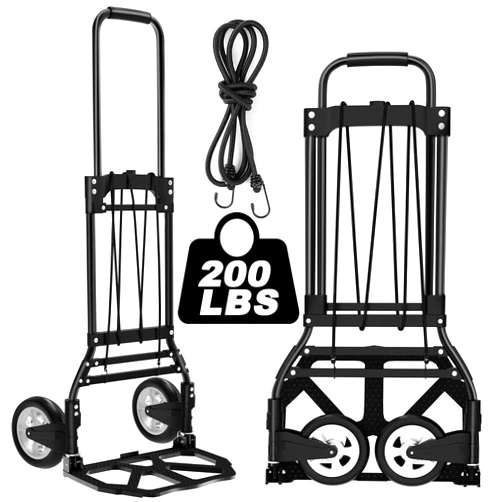 LEVORY J Folding Hand Truck and Dolly, 200 LB Capacity Upgraded Aluminum Dolly Cart, Extended Handle Portable Dolly for Travel, Moving, Shopping, Office Use, Black