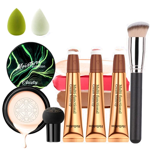 Arindar Contour Beauty Wand, Mushroom Head Air Cushion CC Cream Foundation, Liquid Face Concealer Contouring Highlighter Blusher Stick with Cushion Applicator, Blush Contour Bronzer Wand Set