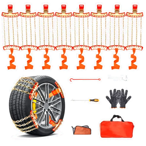 Racewill 8 Pack Snow Tire Chains, 4 Links Emergency Anti-skid Chain for Tire Width 195-285mm, Compatible with Car SUV Pickup Trucks