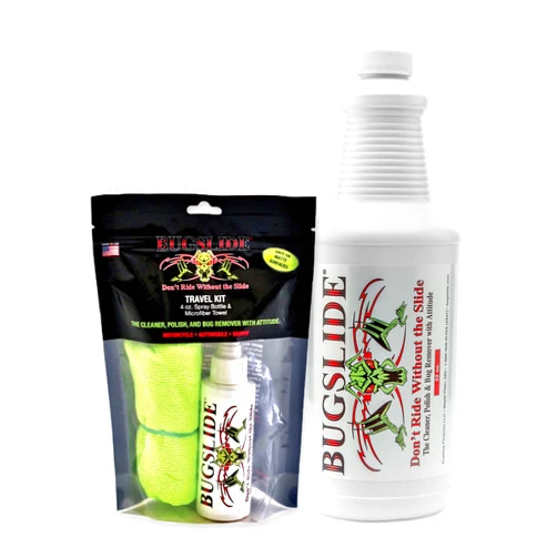 BugSlide Mini Pack - 4 Oz Travel Kit with Microfiber Towel and 32 oz Refill Bottle - All Surface Cleaning and Detailing Solution for Vehicle Interior and Exterior Use – Car, Truck, Motorcycle, RV