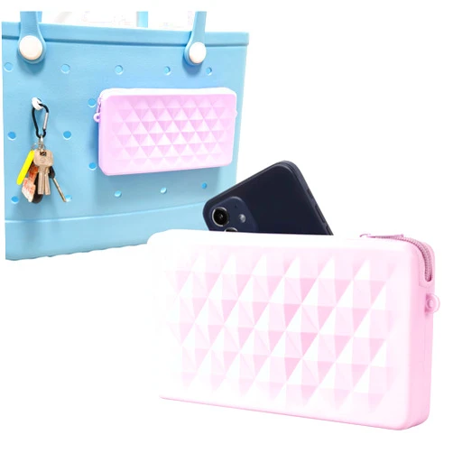 Raymall Silicone Pouch for Bogg Bag, Accessories Zipper Pouch Holder Fits All Cell Phone, Phone Holder for Bogg Bag (XL Size) Pink