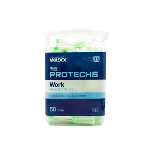 Flents Protechs Foam Ear Plugs for Work, Loud Noise, Heavy Machinery, Construction, Studying & Traveling, NRR 33, Green, Made in The USA, 50 Pair
