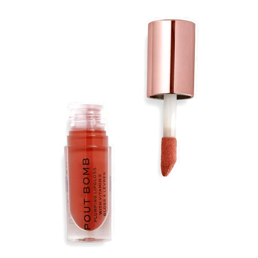 Revolution Beauty London, Pout Bomb Plumping Lip Gloss, High Shine, Rich Glossy Pigment, Infused with Vitamin E, Cookie Deep Nude, 0.15 fl oz