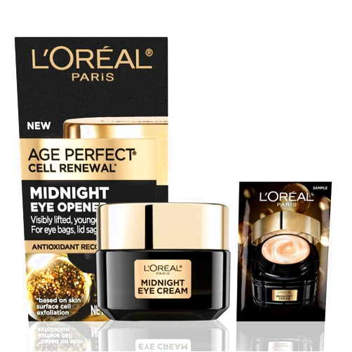 L’Oréal Paris L'Oreal Paris Age Perfect Cell Renewal Midnight Eye Cream, Antioxidant-Rich Under Eye Cream to Treat 8 Signs of Aging, Includes Night Cream Sample