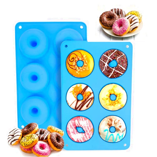 PaWuKi Silicone Donut Pan, Non-Stick Mold, Donut Mold for 6 Full-Size Baking Perfect Shaped Doughnuts - Cake Biscuit Bagels, Blue