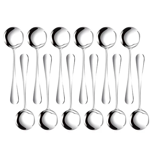 Foamia Soup Spoons, 12-Pack Stainless Steel Spoons Silverware Round Cereal Spoon Dinner Spoons Tablespoons Set for Bouillon Dessert Ice Cream Kitchen Cooking Flatware