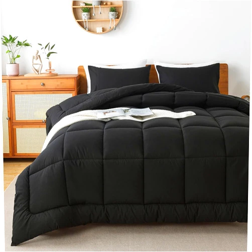 ELNIDO QUEEN® Queen Comforter Set -All Season Queen Bed Set with 2 Pillow Cases-3 Pieces Bedding Sets Queen -Down Alternative Black Comforters Queen Size(88