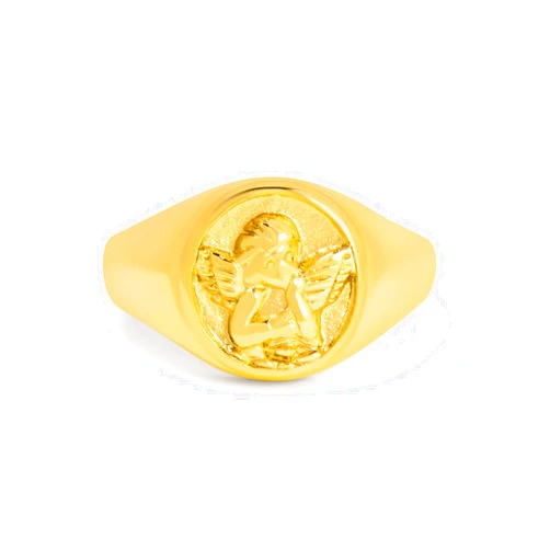 BENIQUE Gold Chunky Signet Stackable Pinky Ring for Women Men, Guardian Angel Cherub, Tarnish-Resistant 18K Gold Plated Stainless Steel Size 3 4 5 6 7 8 9 10 11