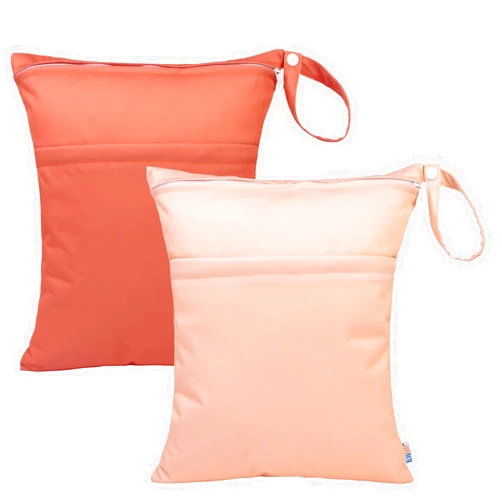 ALVABABY 2pcs Cloth Diaper Wet Dry Bags Waterproof Reusable with Two Zippered Pockets Travel Beach Pool Daycare Soiled Baby Items Yoga Gym Bag for Swimsuits or Wet Clothes LZ6869