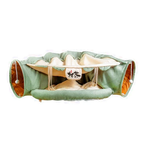 Generic Cat Tunnel Bed - 2 in 1 Indoor Foldable Tunnel Tube Interactive Toys with Removable Washable Mat Pillows, 99cm x 25cm x 55cm, Green