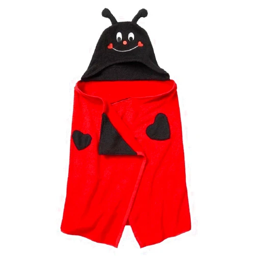 Jumping Beans Childrens Hooded Bath Towel Wrap (Red - Luvebug)