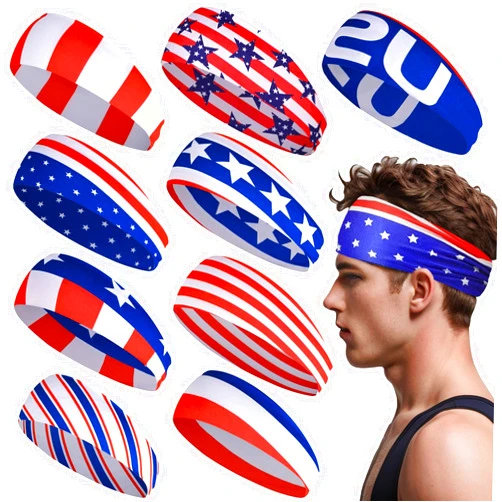 Gvhntk Sports Headband for Men 9 Pack Sweat Headbands for Men Running Workout Headbands Wide Sweatband Mens Stretchy Headband for Running Cycling Football Basketball Yoga
