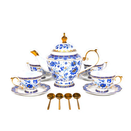 ACMLIFE Bone China Tea Set with Teapot, Blue and White Tea Set for Adults, Vintage Floral Tea Sets for Women Tea Party or Gift Giving