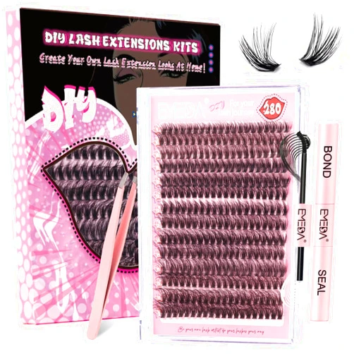 EMEDA DIY Eyelash Extension Kit 5D 280pcs D Curl 3D Individual Lashes with Lash Bond and Seal, Lash Applicator Tool for Self Application at Home EMEDA 50D 0.07D 9-16MIX 3D KIT)