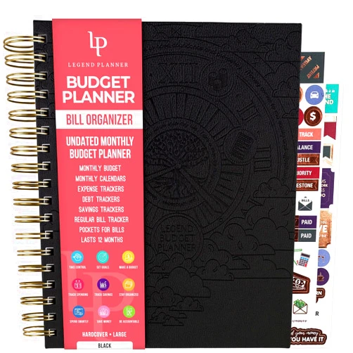 Legend Planner Legend Budget Planner & Monthly Bill Organizer with Pockets – Home Finance & Expense Tracker – Notebook for Household Budgeting (Black)