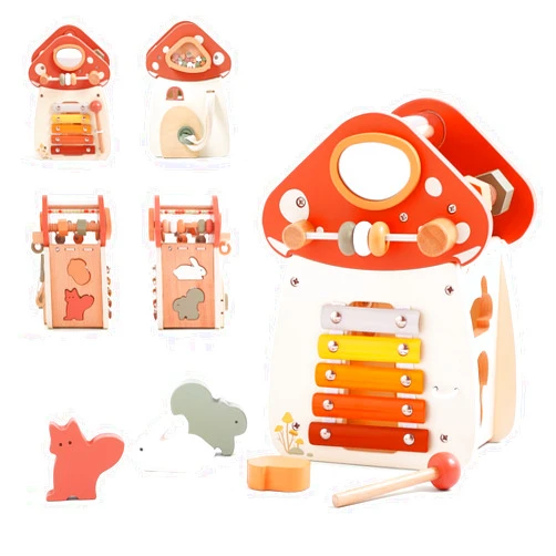 Ibwaae 8 in 1 Wooden Activity Cube Toys for Baby Travel Sensory Toys for Toddlers 1-3 Multipurpose Educational Learning Toys for Toddlers Shape Sorter Montessori Toys for 1 2 Year Old First Birthday Gift