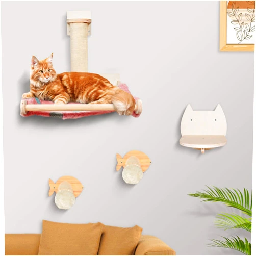 TONY HOBY Cat Wall Shelves, Cat Scratching Post, Wall Cat Hammock, Cat Wall Steps Indoor Playground (4 Pcs)
