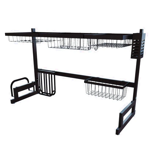 Aoleego Stainless Steel Over-The-Sink Dish Drying Rack,Drainer Shelf for Kitchen Countertop Organizer Saving Space Dish Rack with Utensil Holder Black