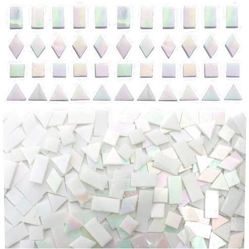 KALUCION Iridescent White Glass Mosaic Tiles for Crafts, 280 pcs Mixed 4 Shapes Stained Glass Sheets for Crafts, Mosaic Kit for Adults Kids, Stained Glass Supplies for Mosaics