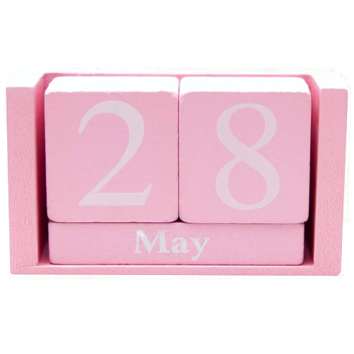 Framendino, Pink Vintage Wood Calendar Rustic Block Chic Perpetual Calendar Desktop Wooden Cubes Calendars for Home Office Desk Decoration