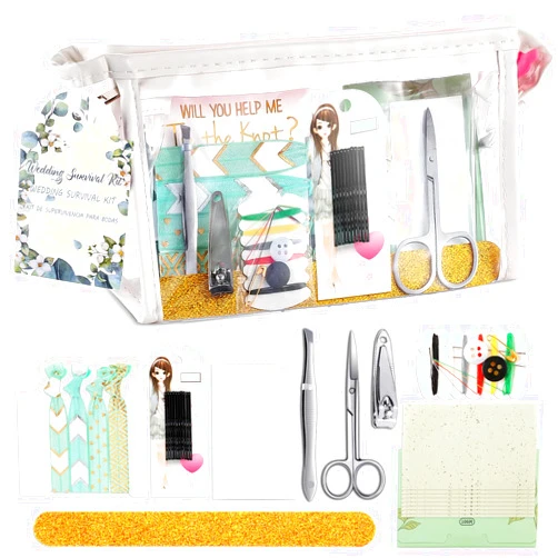 Chumia 132 Pieces Wedding Survival Kit Wedding Day Bridal Emergency Kit Bridal Party Proposal Gifts Mini Emergency Kit for Women with Makeup Bags Floral Wedding Bride Emergency Supplies (Leaves Style)