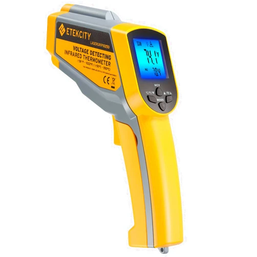 Etekcity Infrared Thermometer 1025D (Not for Human) Dual Laser Temperature Gun-58℉~1022℉ (-50℃~550℃) with Adjustable Emissivity, Non-Contact Voltage Tester (NCV), Standard Size, Yellow & Gray