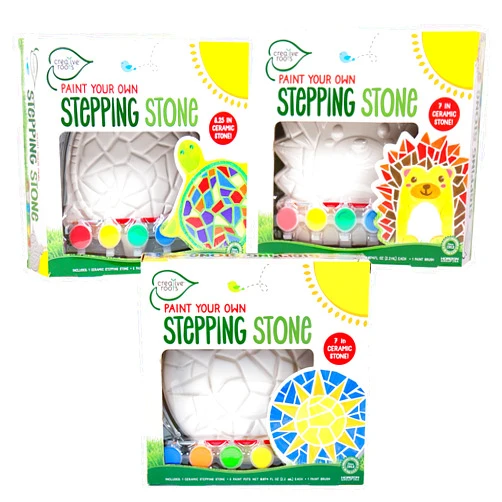 Creative Roots Mosaic Turtle, Hedgehog, & Sun Stepping Stone, Includes 3-Pack 7-Inch Ceramic Stepping Stone & 6 Vibrant Paints, Paint Your Own & DIY Stepping Stone for Kids Ages 8+