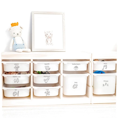 The Boho Design Grey Toy Storage Labels 40 Unique Designs of Vynil Trofast Tags Home Organization Playroom,Bedroom Decals Original Adhesive Creative Kids Toy Room Label Bin Sticker Toddler Baby Grey