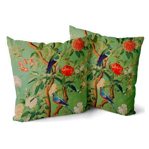 Sweetshow Green Chinoiserie Pillow Cover 20x20 Inch Vintage Bird Flower Throw Pillow Covers Farmhouse Floral Decorative Pillowcase Outdoor Cotton Square Cushion Cover for Couch Sofa Bedroom Decor (Pack of 2)