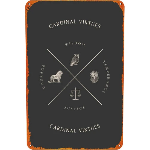 KIVYYB Cardinal Virtues Black Tin Sign Retro Metal Movie Poster Art Wall Home Decor 8x12 Inches