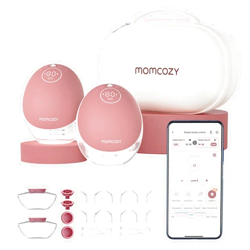 Momcozy Breast Pump Hands Free Upgraded Mobile Flow | M9, App Discreet Control with Personalized Multi-Modes & 15 Levels, Wearable Breast Pump 24mm, 2 Pack Cozy Red