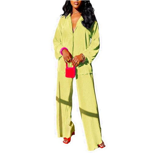 Bengbobar 2 Piece Outfit for Women Linen Pants Suit Casual Long Sleeve Button Down Shirt + Wide Leg Pants Sets Jumpsuit