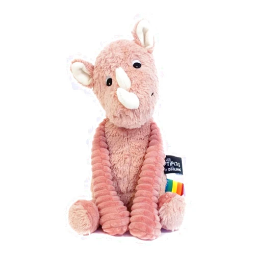 LES DÉGLINGOS Les Ptipotos - Grobisou Rhinoceros Plush Toy - Soft Stuffed Animal - Cuddly Rhino Toy for Kids Nursery Décor (Pink)