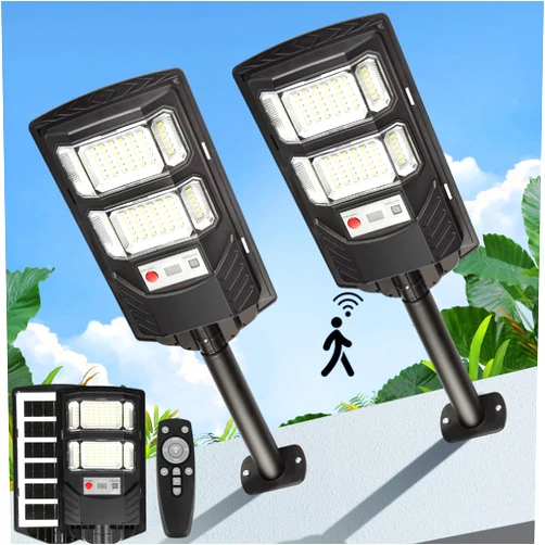 Lendro Solar Street Lights Outdoor Waterproof: 2 Pack LED Solar Dusk to Dawn Flood Light Outside 10000 Lumen Solar Powered Security Exterior Wall Mount Lamp Motion Sensor Remote Control for Yard Parking