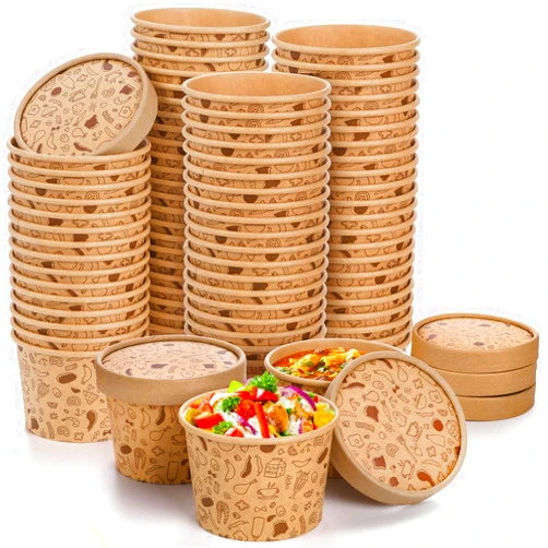 Cedilis 50 Pack Paper Containers with Lids, 8oz To Go Paper Soup Container, Disposable Kraft Food Cup for Hot or Cold Soup, Ice Cream, Yogurt