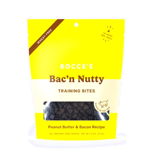 Bocce's Bakery Bac'N Nutty Training Treats for Dogs, Wheat-Free Dog Treats, Made with Real Ingredients, Baked in The USA, All-Natural & Low Calorie Training Bites, PB & Bacon Recipe, 6 oz
