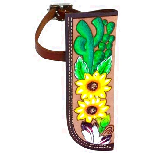 Showman Hand Painted Sunflower & Cactus Leather Flag Carrier