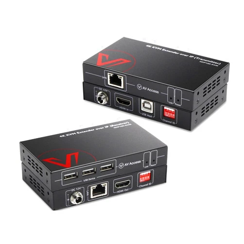 V AV Access AV Access 4K HDMI USB KVM Extender TCP/IP Over Single Cat5e/6/6a/7 up to 120M(390ft), 1080P@120Hz, Plug & Play, Keyboard & Mouse Over Network, Zero Latency, 3 Ports USB Hub, DIP up to 16 Sets