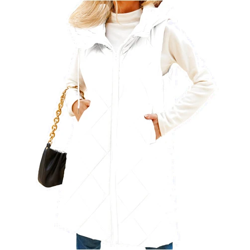 MEROKEETY Womens Sleeveless Quilted Long Puffer Vest Hooded Full Zip Jacket Coats with Pockets