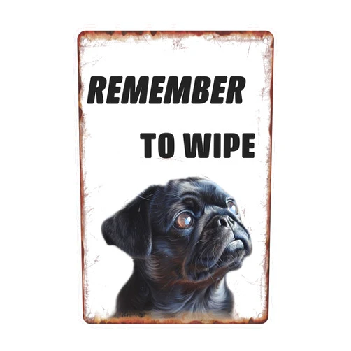Britimes Remember to Wipe Vintage Metal Tin Signs, Black Dog Retro Funny Sign for Home, Bathroom, Toilet Wall Art Decor, 8x12 Inch