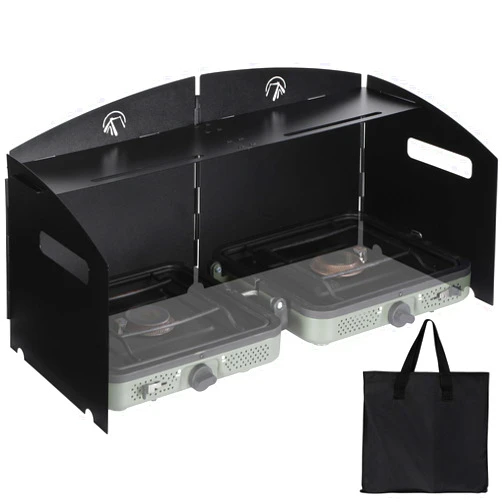 REDCAMP Portable 4-Panel Steel Camping Stove Windscreen, Foldable Windproof Outdoor Gas Stove Windshield with Storage Bag for Camping, Hiking, Backpacking, Picnic, Cooking (Black)
